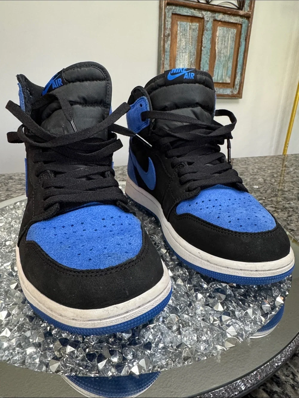 Air Jordan 1 Retro High Black & Royal Blue Suede EUC 10.5